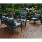 Puutarharyhmä ADRIO sohva + 2 tuolia + pöytä, alurunko, kangasverhoilu, harmaa/musta