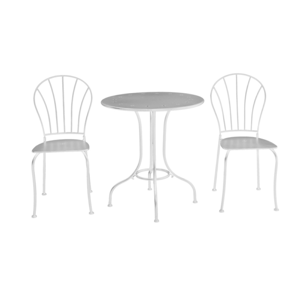 Chic Garden metallinen bistrosetti Angela pöytä + 2 tuolia, valkoinen