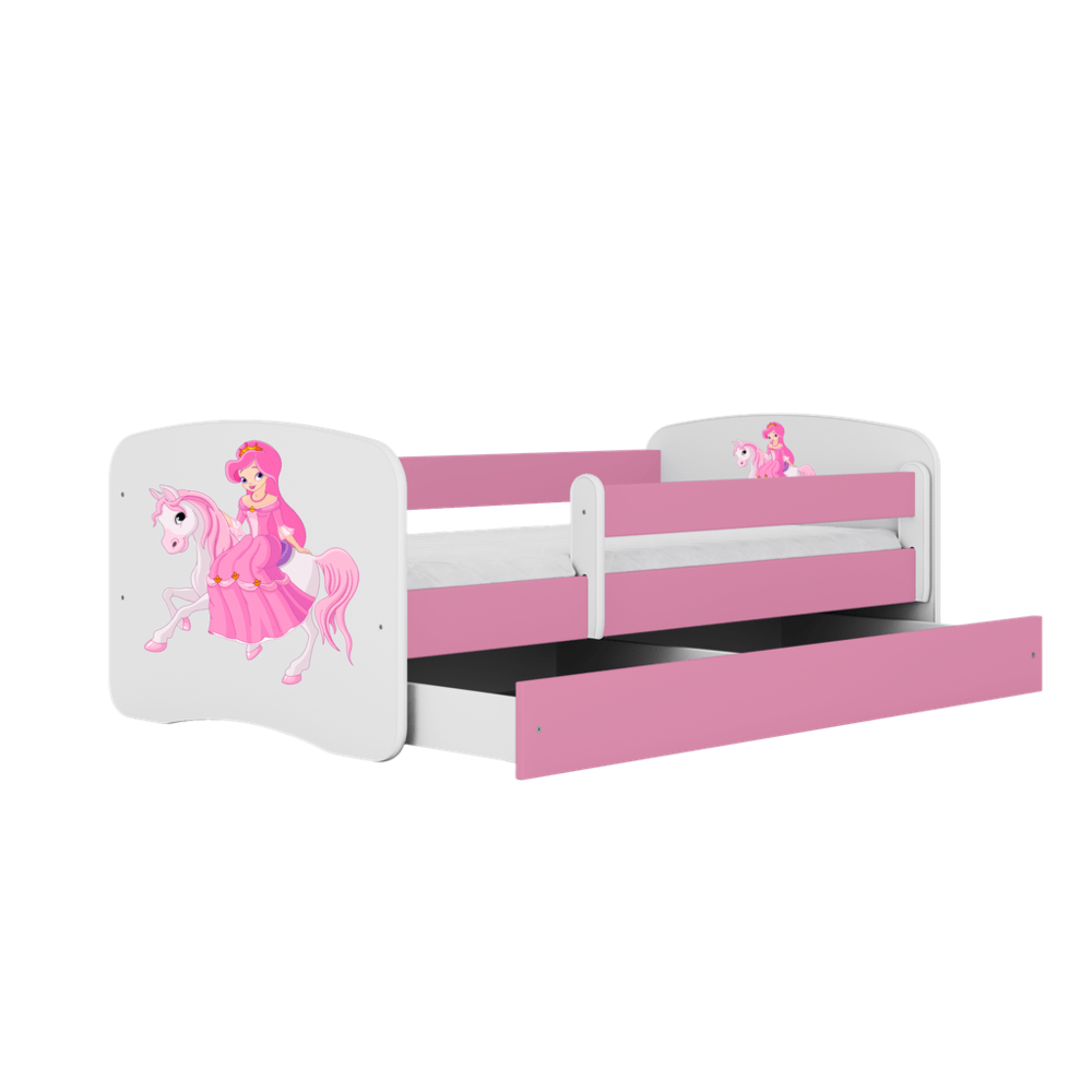 Babydreams lastensänky säilytyslaatikolla 140x70cm - Prinsessa & ratsu, vaaleanPunainen