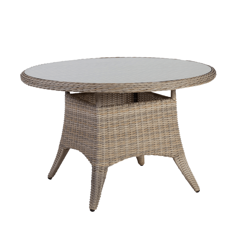 Puutarharyhmä PACIFIC pöytä + 4 tuolia, alurunko polyrottingilla, lasikansi, taupe