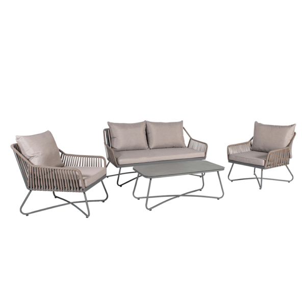 Puutarharyhmä ANDROS pöytä, sohva ja 2 tuolia, teräsrunko polyrottingilla, harmaa
