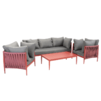 Puutarharyhmä BREMEN pöytä, sohva + 2 tuolia, alurunko polyrottingilla, roosa/harmaa