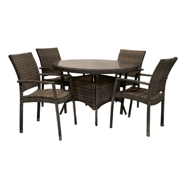 Puutarharyhmä WICKER pöytä 120cm + 4 nojatuolia, alurunko polyrottingilla, tummanruskea