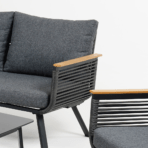Puutarharyhmä MALAGA sohva + 2 tuolia + pöytä, alurunko, kangasverhoilu, grafiitti/musta