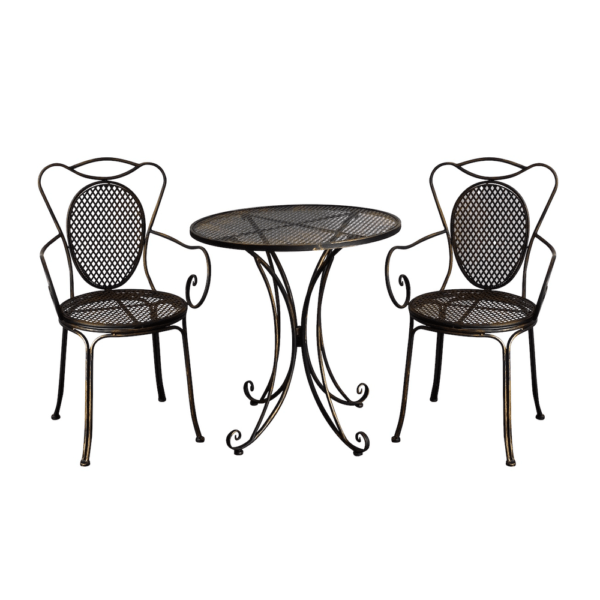 Chic Garden Metallinen Bistro-setti 3, pöytä + 2 tuolia, musta
