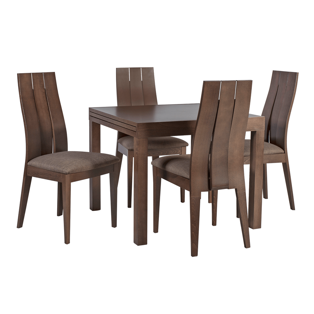 Ruokailuryhmä TIFANY pöytä + 4 tuolia, pyökkirunko, viilutettu, tummanruskea
