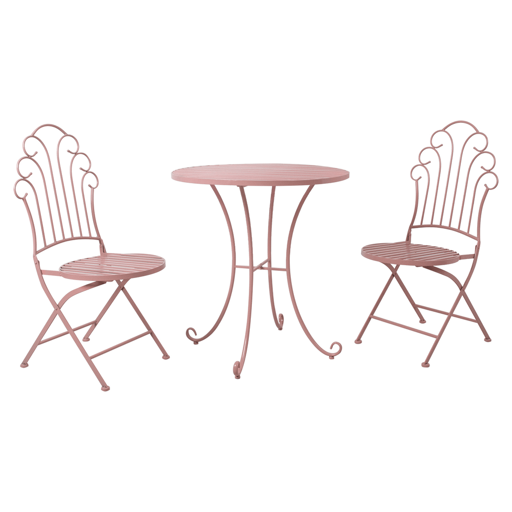 Bistro-setti ROSY pöytä + 2 tuolia, takorautarunko, kokoontaitettava, pinkki