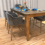 Baariryhmä THOMAS pöytä + 6 tuolia, puurunko, samettiverhoilu, harmaa/ruskea
