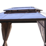 Paviljonki SUNSET 3x4m, alurunko, avoin polykarbonaattikatto, hyttysverkoilla, ruskea/beige