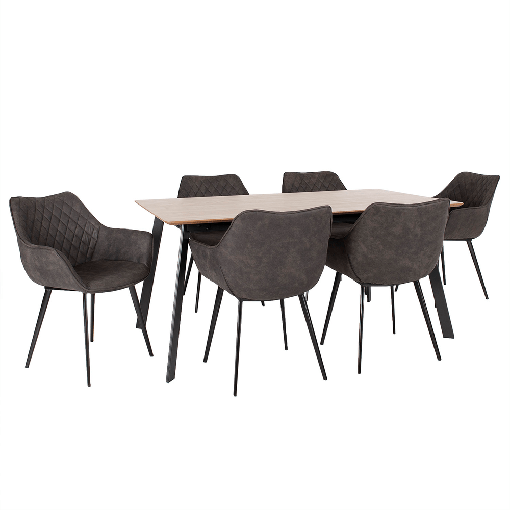 Ruokailuryhmä HELENA pöytä + 6 tuolia, metallijalat, viilutettu, grafiitti/musta