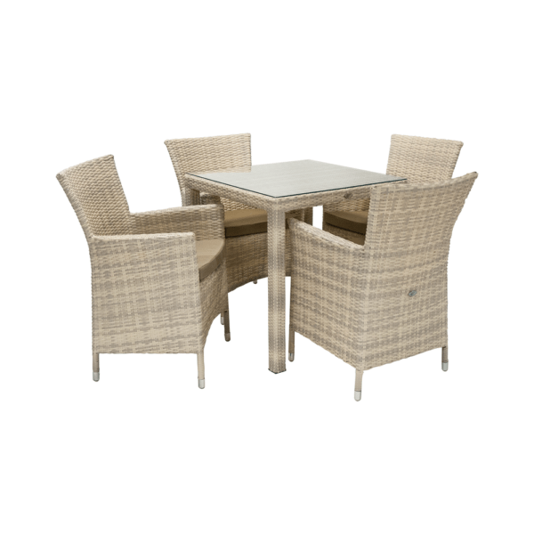 Puutarharyhmä WICKER, pöytä + 4 nojatuolia, alurunko polyrottingilla, beige
