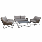 Puutarharyhmä ANDROS pöytä, sohva ja 2 tuolia, alurunko polyrottingilla, harmaa/taupe