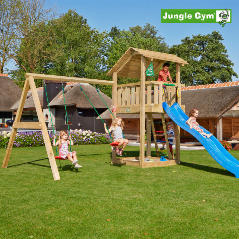 Jungle Gym Shelter leikkitornikokonaisuus ja Swing Module X'tra sekä liukumäki