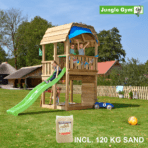 Jungle Gym Barn leikkitornikokonaisuus ja 120 kg hiekkaa sekä vihreä liukumäki