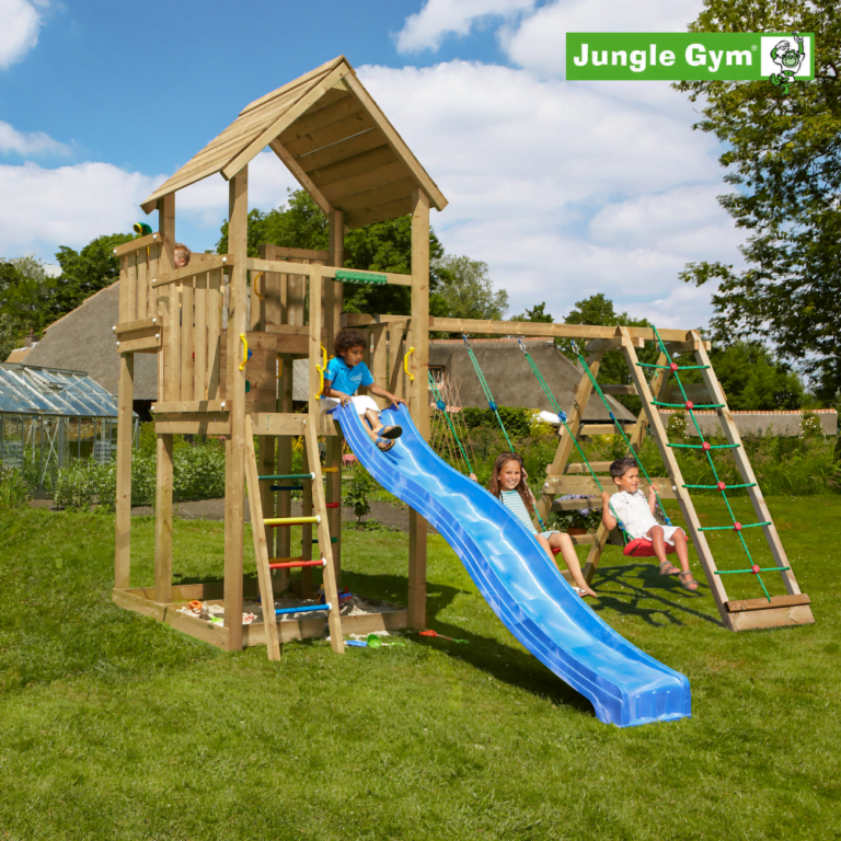 Jungle Gym Palace leikkitornikokonaisuus ja Climb Module X'tra sekä liukumäki