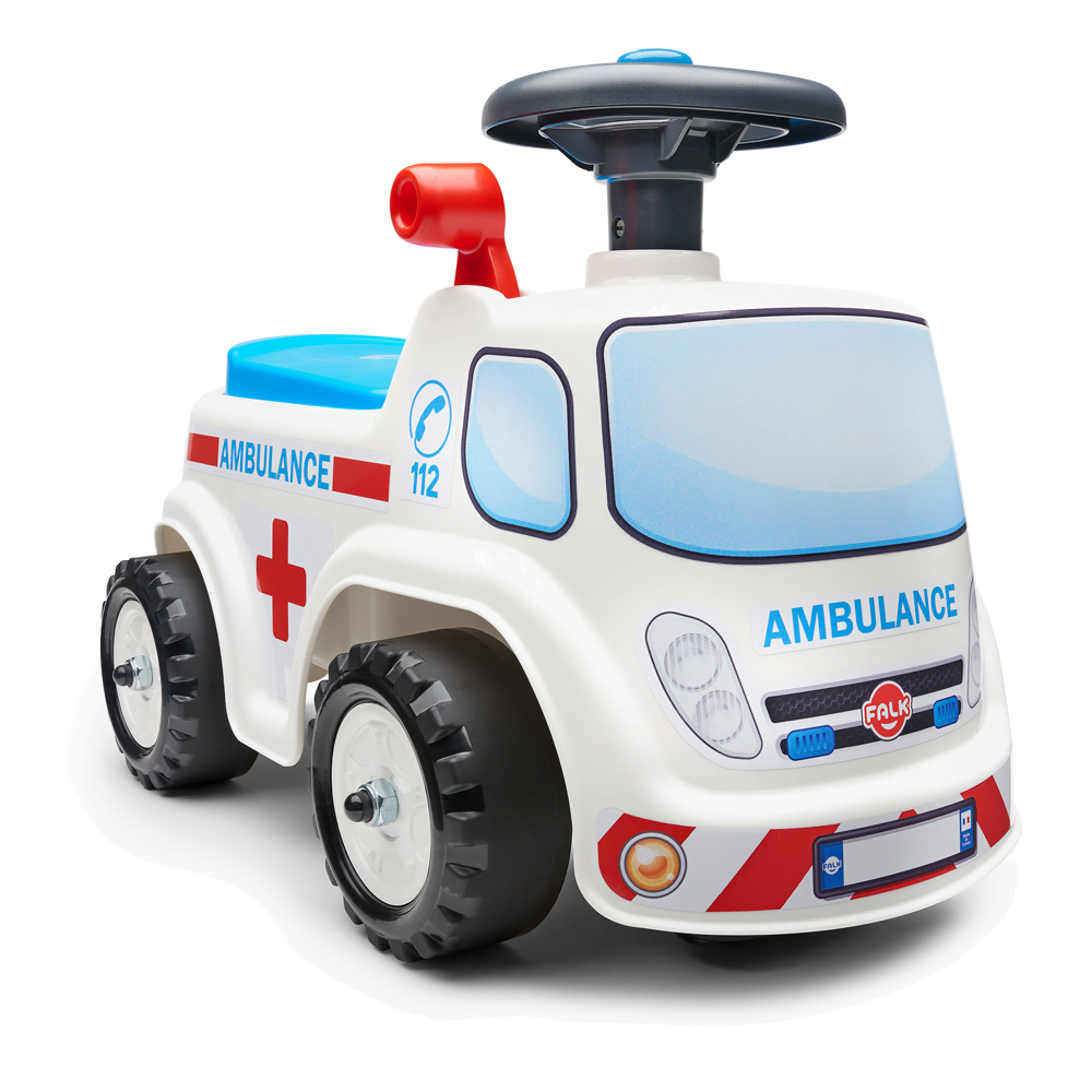 Ambulanssi ride-on säilytystilalla, ratti ja äänitorvi FALK