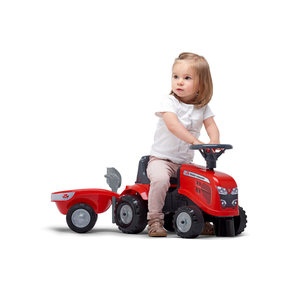 Ride-on traktori peräkärryllä, haravalla ja lapiolla FALK baby Massey Ferguson