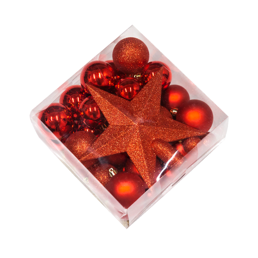 Joulukuusen koristesetti tähdellä NORDIC WINTER punainen 50 osaa