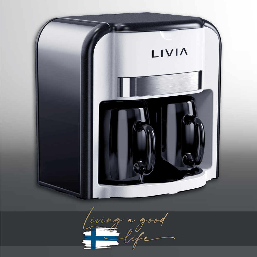 Kahvinkeitin 2 kuppia mustavalkoinen Livia LCM920