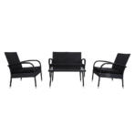 Puutarharyhmä VIENNA sohva + 2 nojatuolia + pöytä, teräsrunko polyrottingilla, kangasverhoilu, musta
