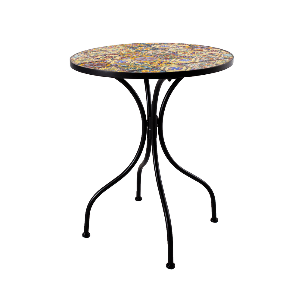 Bistro-setti MOROCCO pöytä + 2 tuolia, metallirunko, mosaiikkilevy, kokoontaitettava, musta