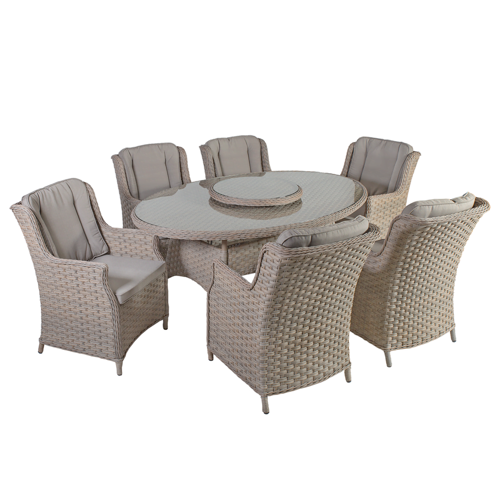 Puutarharyhmä PACIFIC pöytä + 6 tuolia, alurunko polyrottingilla, lasikansi, taupe