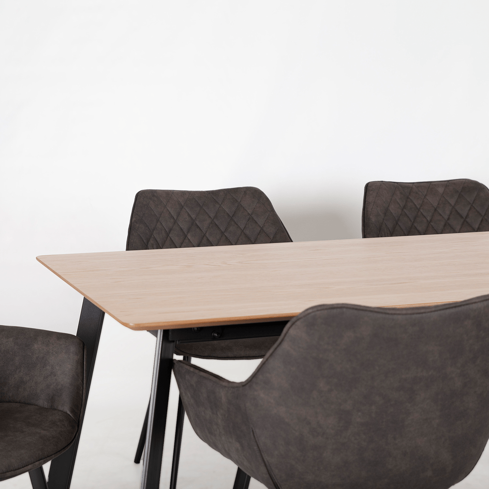 Ruokailuryhmä HELENA pöytä + 6 tuolia, metallijalat, viilutettu, grafiitti/musta