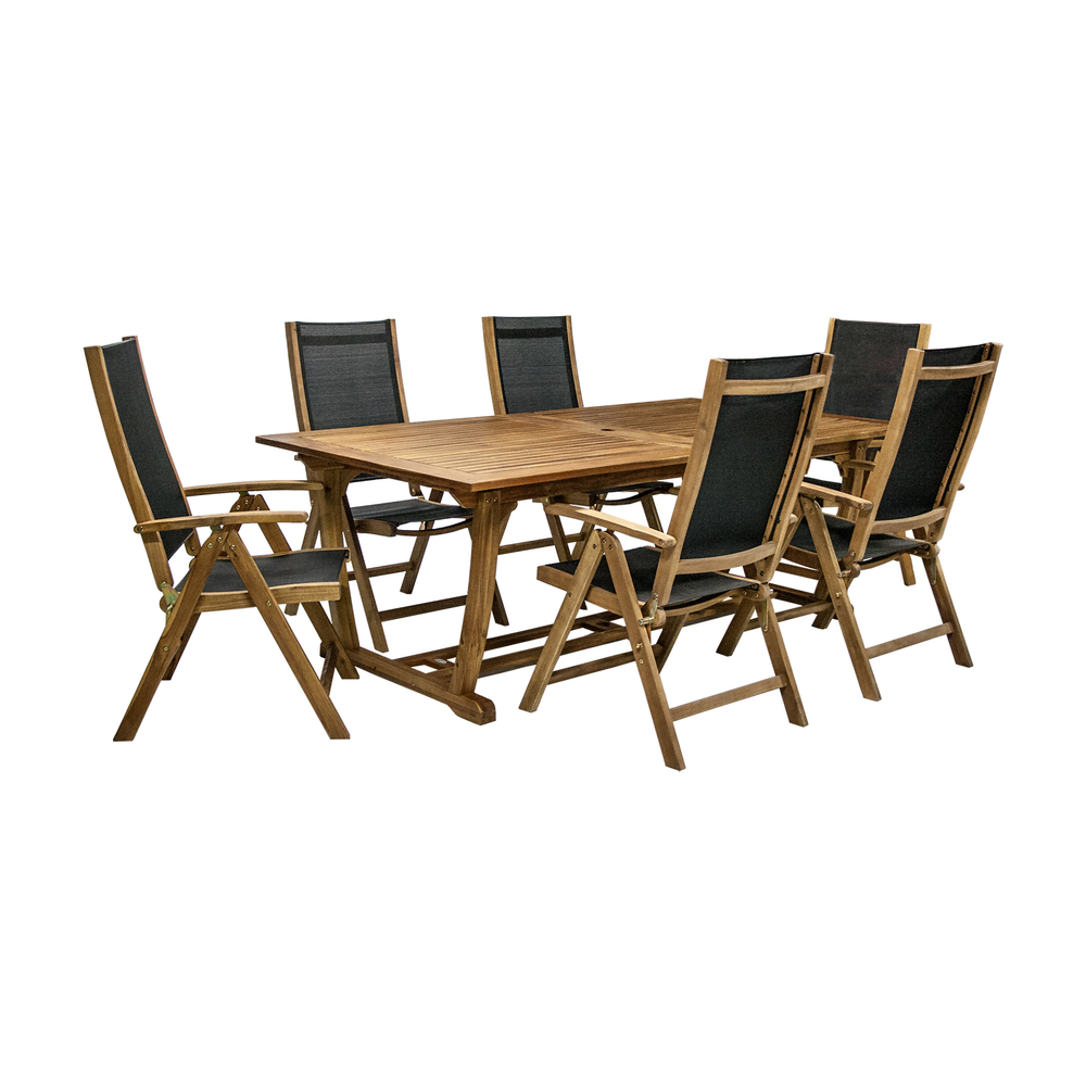 Puutarharyhmä FUTURE akaasiapuinen pöytä + 6 tuolia, pituus 210/300 cm, leveys 110 cm, korkeus 73 cm