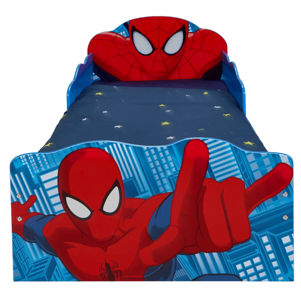 Spiderman lastensänky laatikoilla ja yövalolla, sininen/punainen