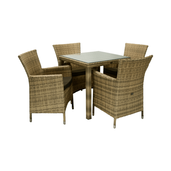 Puutarharyhmä WICKER, pöytä + 4 nojatuolia, alurunko polyrottingilla, cappuccino