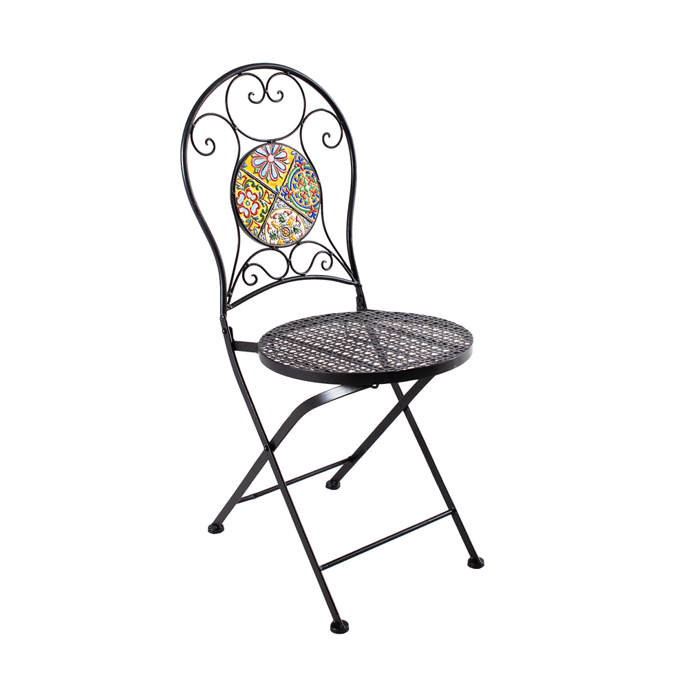 Bistro-setti MOROCCO pöytä + 2 tuolia, metallirunko, mosaiikkilevy, kokoontaitettava, musta