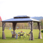 Paviljonki SUNSET 3x4m, alurunko, avoin polykarbonaattikatto, hyttysverkoilla, ruskea/beige