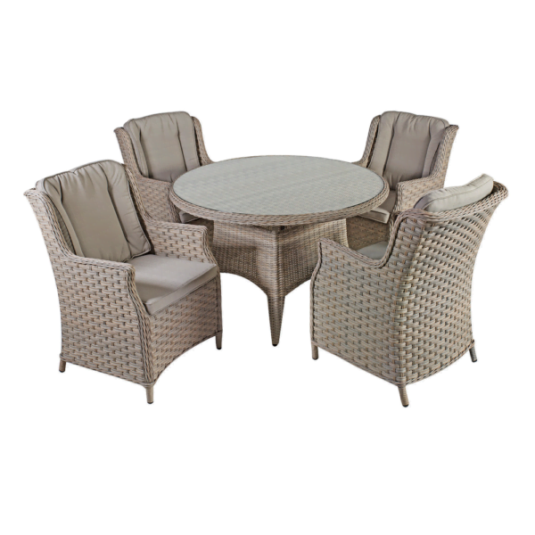 Puutarharyhmä PACIFIC pöytä + 4 tuolia, alurunko polyrottingilla, lasikansi, taupe