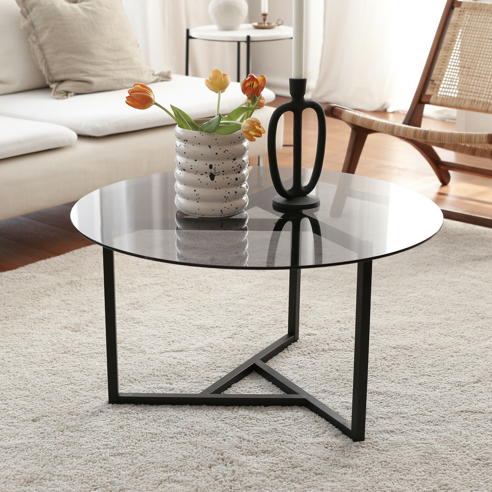 Chic Home Taru sohvapöytä lasilevyllä H75xK43 cm, harmaa/musta