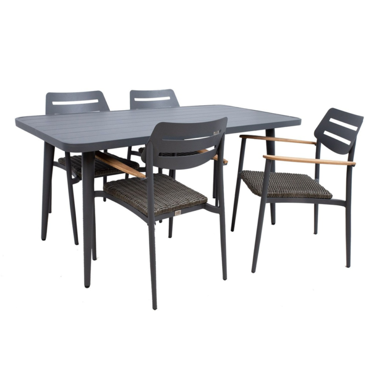 Puutarharyhmä WALES pöytä ja 4 tuolia, harmaa
