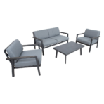 Puutarharyhmä DELGADO pöytä, sohva + 2 nojatuolia, harmaa/grafiitti