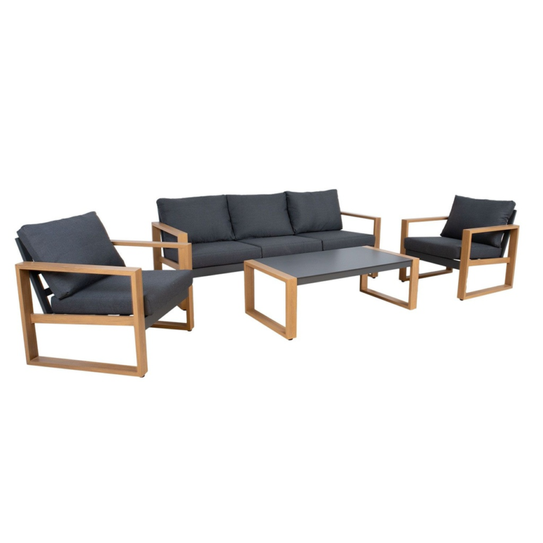 Puutarharyhmä DUISBURG pöytä, sohva + 2 nojatuolia, grafiitti/ruskea