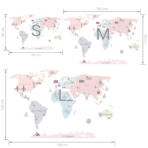 Pastelowe Maailmankartta-sisustustarra, vaaleanpunainen L 180x120cm
