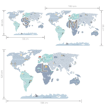Pastelowe Maailmankartta-sisustustarra, vaaleansininen M 130x85cm