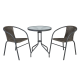Parvekesetti BISTRO pöytä + 2 tuolia, metallirunko, kirkas lainelasi, harmaa